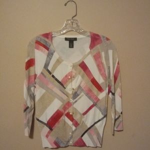Pink, white, and tan WHBM cardigan
